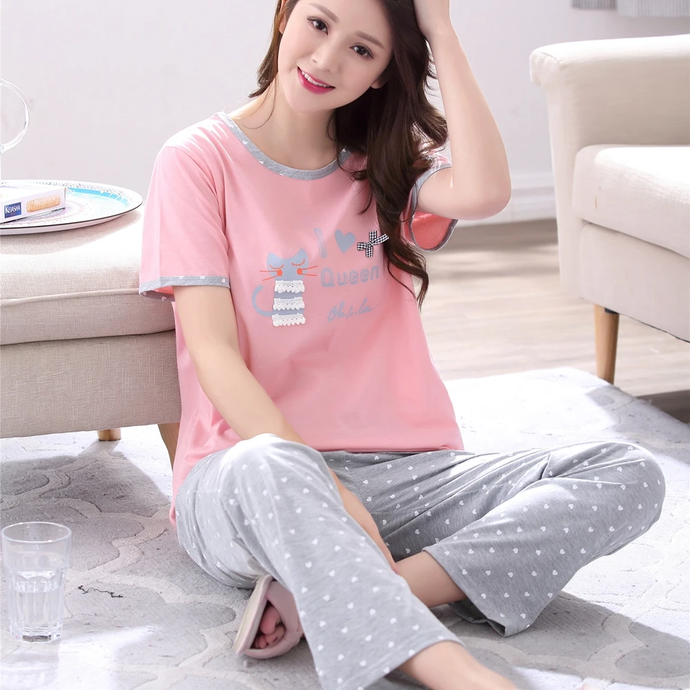 Размера плюс осенняя хлопковая домашняя одежда для женщин длинные штаны