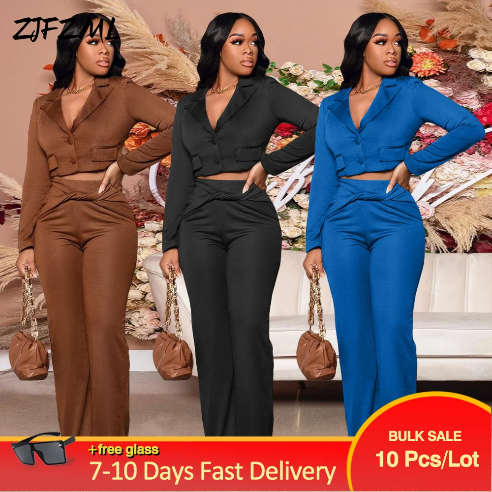 

Wholesale Bulk Items Lots Hipster 2 Piece Pant Suit Women's Clothing 2022 Single Breasted Full Sleeve Blazer+straight Pant New