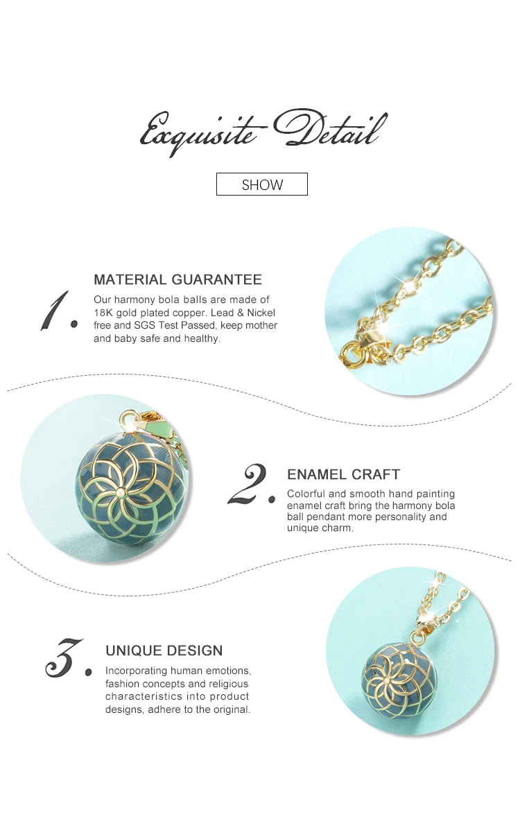 Eudora Harmony Gold green Flower Ball Necklace Chime ball Maternal bola bell appease fetal prenatal bell pregnant women Jewelry
