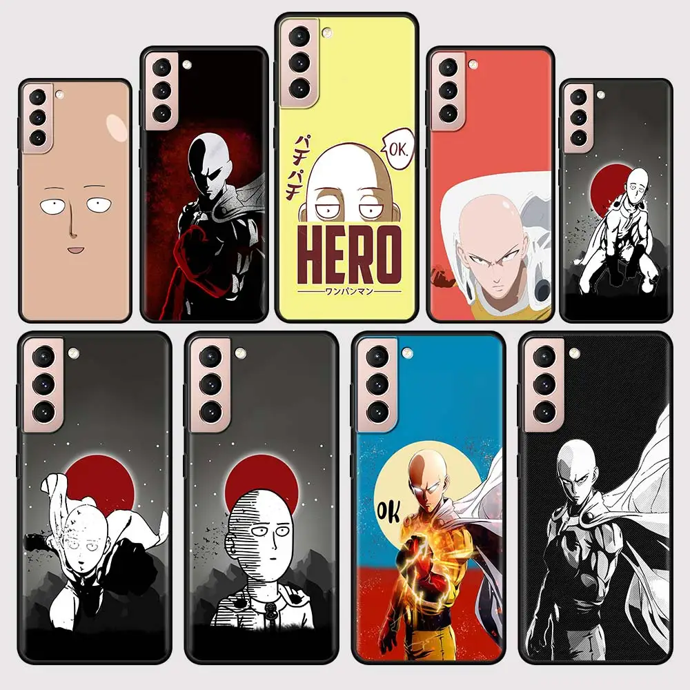 

One Punch Man Saitama Soft TPU Phone Case For Samsung Galaxy S21 S20 Ultra S10 Lite S9 S8 Plus S20FE 5G Black Silicone Cover