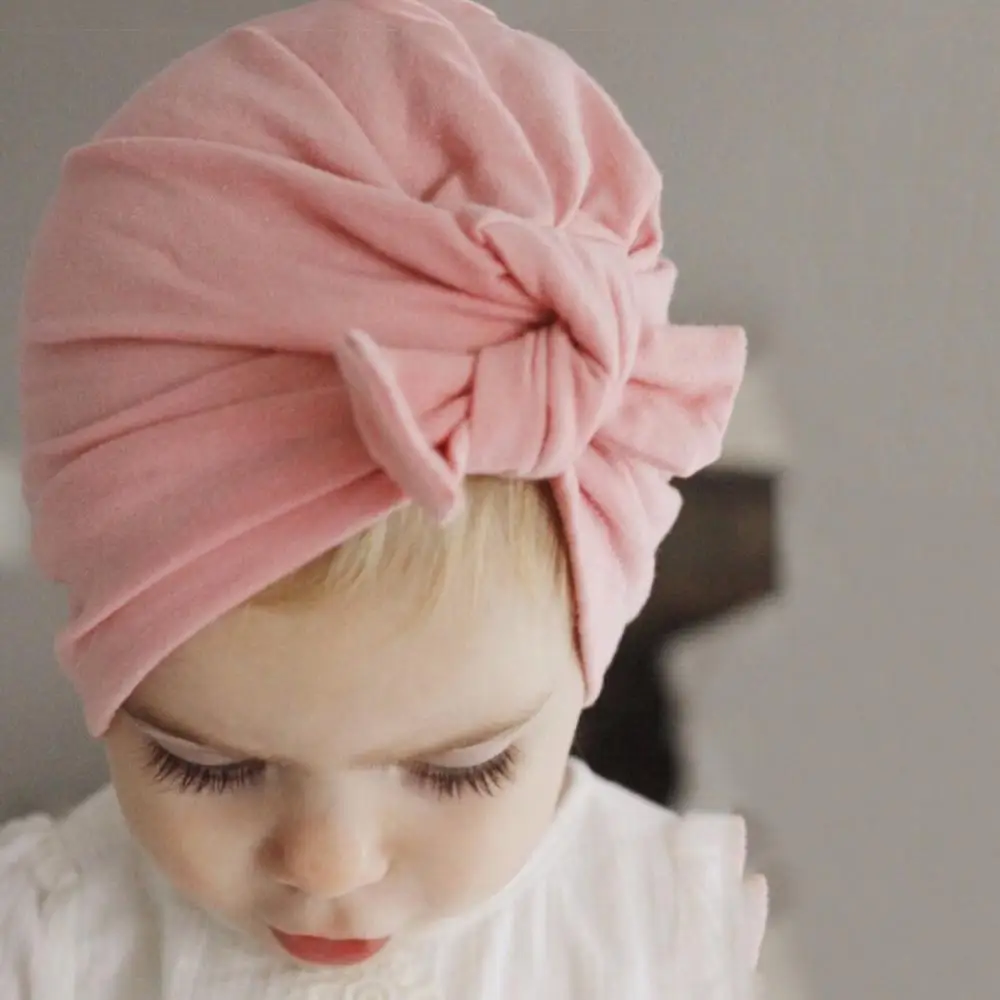 

Toddler Girls Headwear Turban Kids Girl Hat Autumn Winter Bow Hedging Cap Solid Cotton India Hat Cap Baby Products Accessories