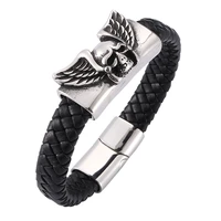 men jewelry punk black weaving leather bracelet demon bracelets stainless steel fashion bracelet gifts sp0281