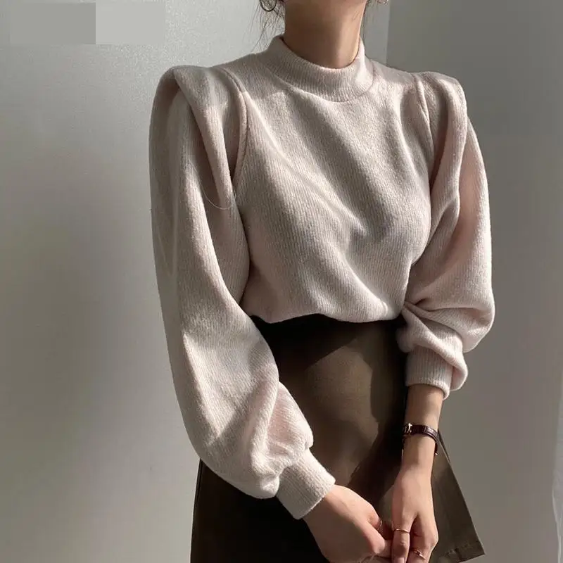 

Chic Warm Women Basic Soft Sweater Pullovers Casual Loose Female Knitting Tops 2021 Winter Half Turtleneck Knitwear