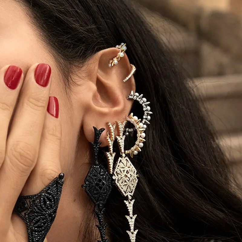 

Slip Stud Ear Clip For Men And Women Black Earrings Punk Style Holiday Gifts