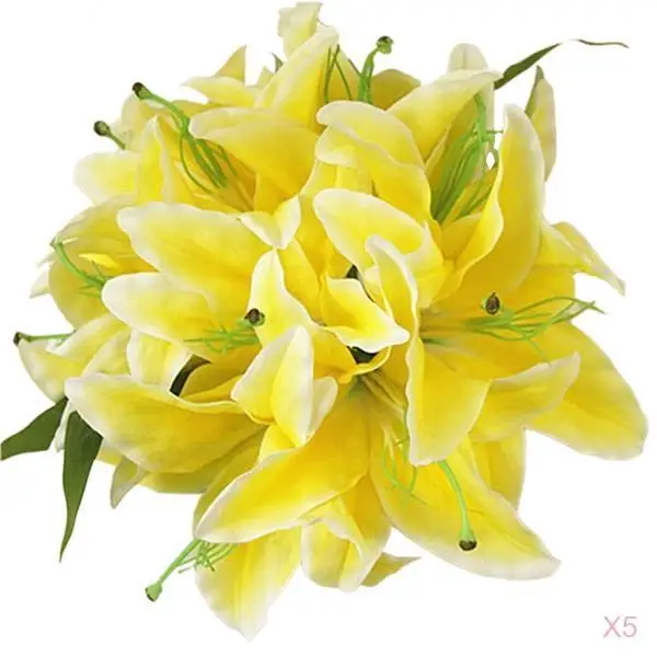 

5x Artificial Silk Lily Home Wedding Decor Bridal Flower Girl Bouquet Yellow
