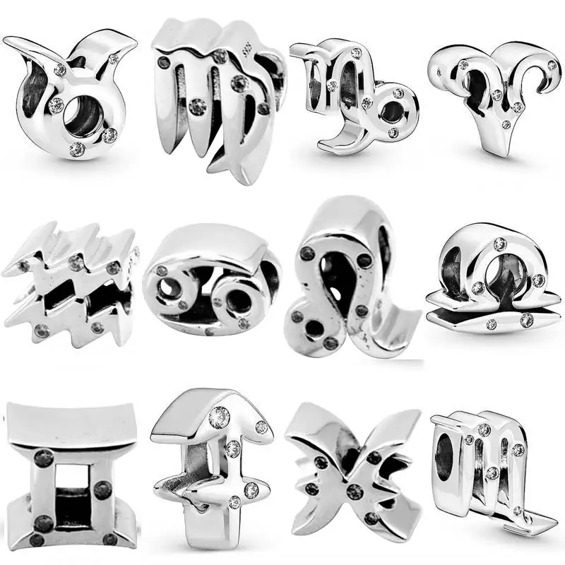 

Sparkling Twelve Zodiac Constellations With Crystal Beads Fit Europe Bracelet Bangle DIY Jewelry 925 Sterling Silver Charm