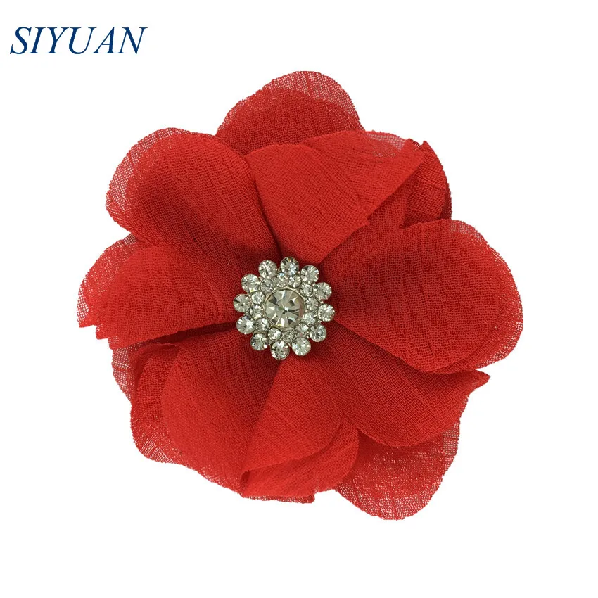 21-red 120 шт./лот,, 6 см, ткань, шифон, цветы, стразы, на пуговицах, для девушек, на каждый день, головные уборы, свадебные аксессуары TH301 - Цвет: 21-red