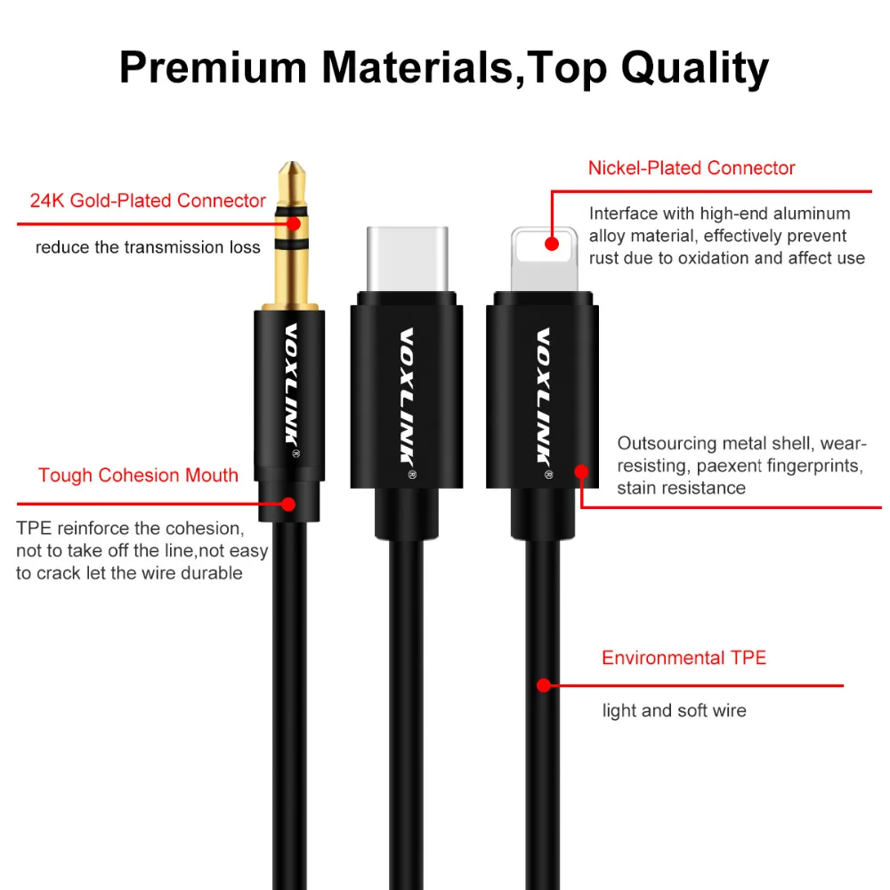 Кабель Aux VOXLINK 2 в 1 8 контактный + USB Type C до 3 5 мм автомобильный аудиокабель адаптер