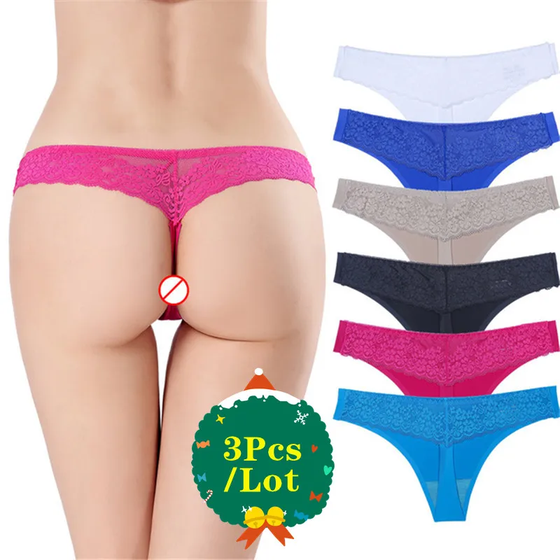 

3pcs/Lot Women's Sexy Bikini Seamless Lace Thong Solid Color Micro Underwear Low-Rise Invisible Lace G-Strings Thongs For Women