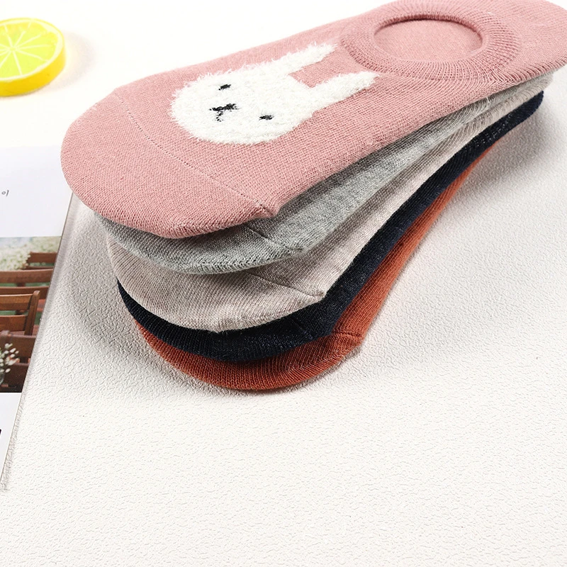5 Pair/Lot Harajuku Women Socks Cotton Print Animal Pattern Cat Rabbit Panda Cute Meias Silicone Slip Breathable Casual Socks