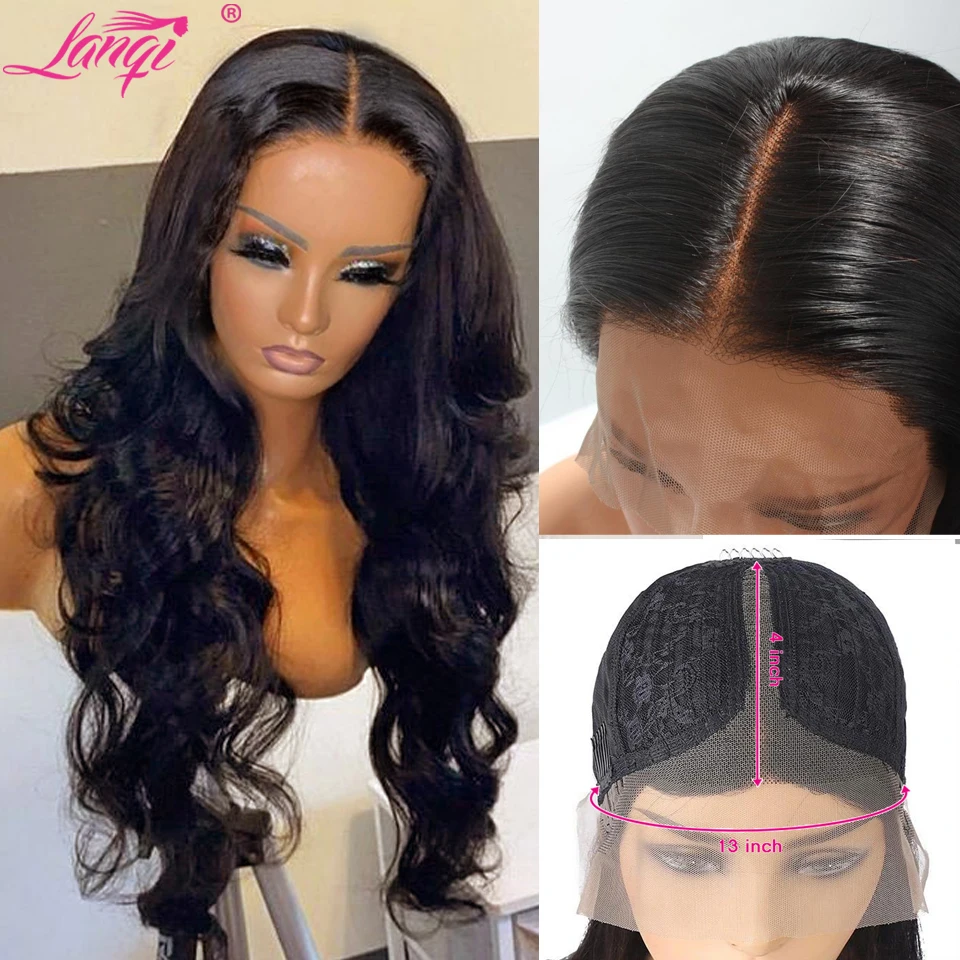 

Lanqi wholesale 13x4x1 body wave lace wig T part lace wig brazilian lace human hair wigs for black women non-remy 150% density