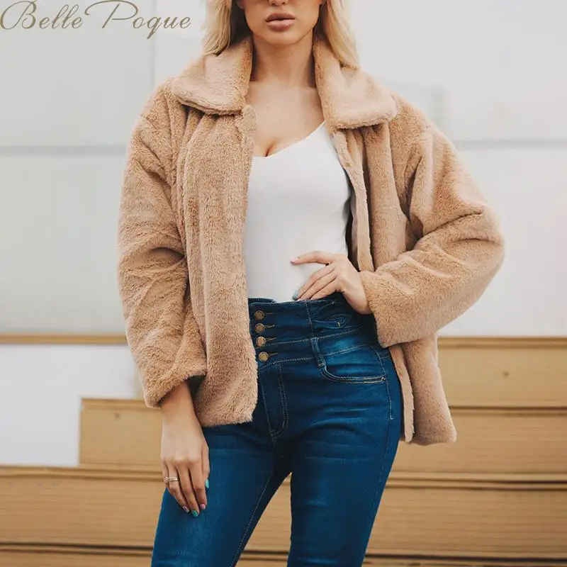 Belle Poque элегантное мохнатое пальто из искусственного меха 2019 уличная одежда Осень