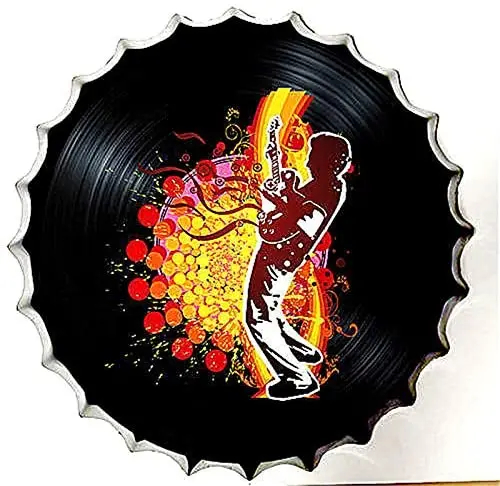 

Retro Sign Music Big Sound Bottle Caps Retro Metal Tin Sign Diameter 13.8 Inches - Home Decor Bar Plaque Lounge