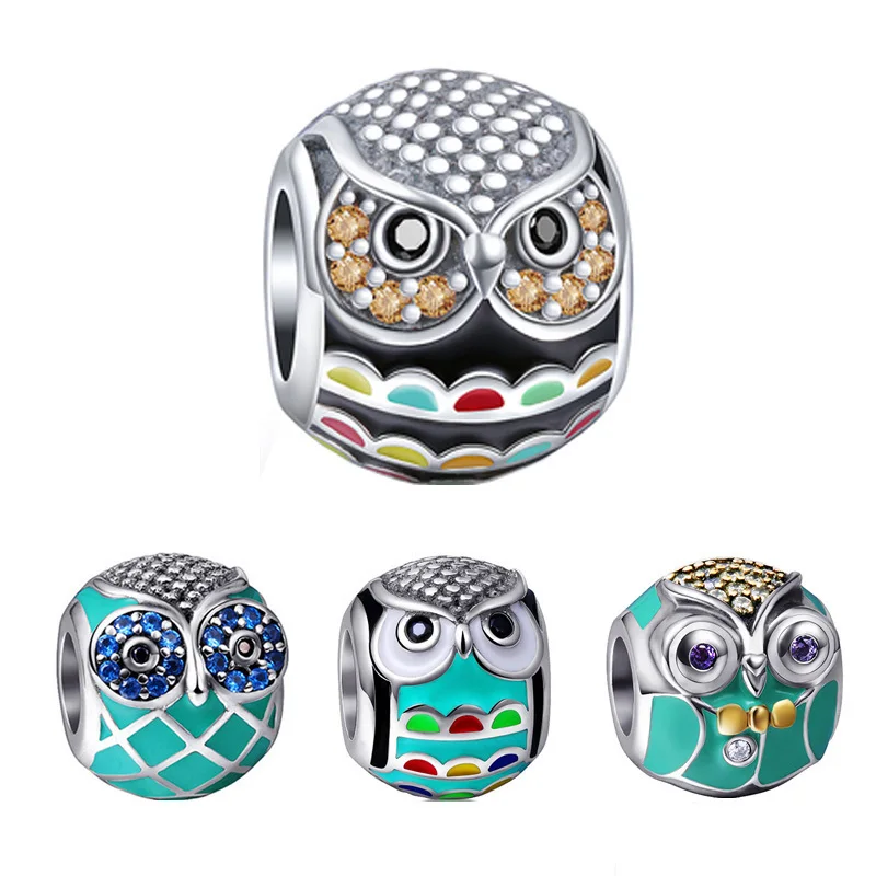 

Fit Authentic European Bracelet Silver 925 Original 2020 Cute Animal Owl Charm Beads with Color Cz Enamel Jewelry for Women Gift