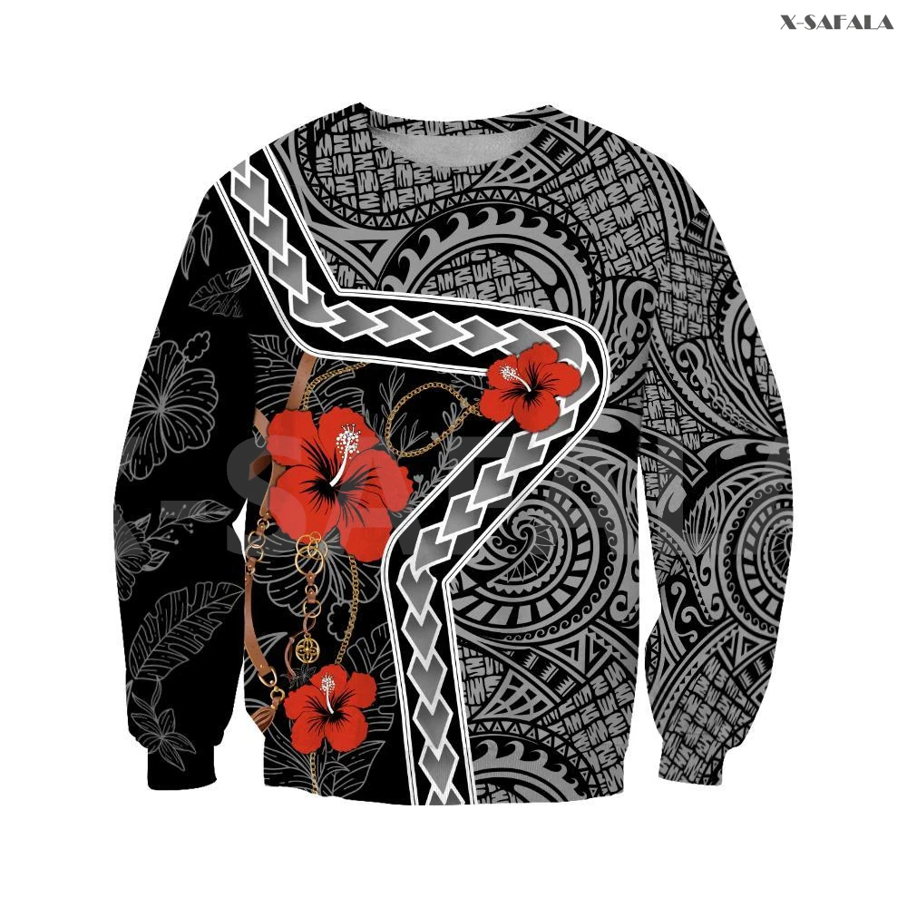 

Polynesia Hawaii Hibiscus Tattoo 3D Over Printed Hoodie Man Women Unisex Outwear Zipper Pullover Sweatshirt Casual