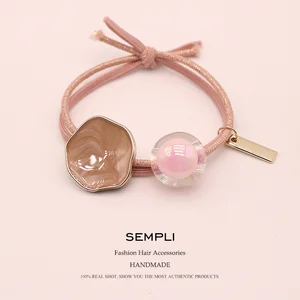 Женские резинки для волос с металлической линией, с круглыми бусинами