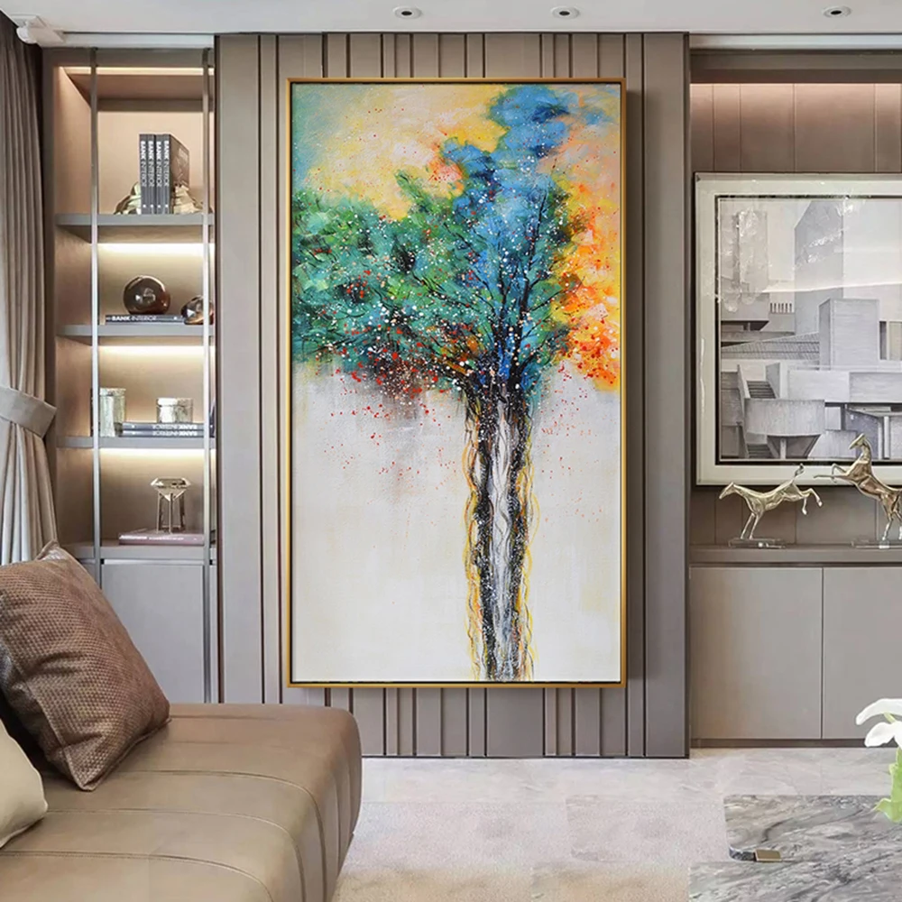 Простой красочный постер богатых деревьев ручной работы Современная