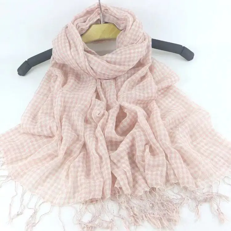 Супер мягкий супер большой морщинка один цвет клетчатый шарф шаль Пляжная