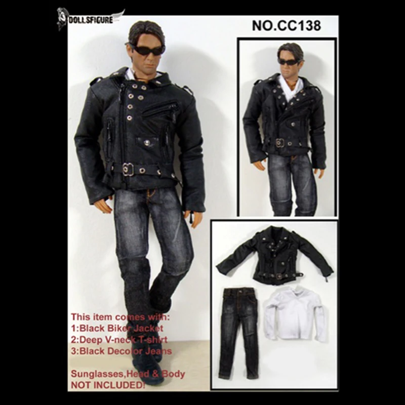 

Costume Gothic style 1/6 CC138 Gothic Rivet Leather Clothing Jeans Suit for 12inch Phicen Jodoll Verycool Action Figure DIY