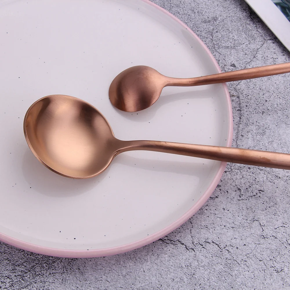 5Pcs/Lot Rose Gold Stainless Steel Cutlery Set Dessert Spoon Flatware Fork Knife Western Tableware Dinnerware | Дом и сад