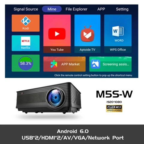 Проектор ALSTON M5S M5SW Full HD 1080P с поддержкой 4K, Android, Wi-Fi, 7000 люмен, ТВ-приставка для смартфона с подарком