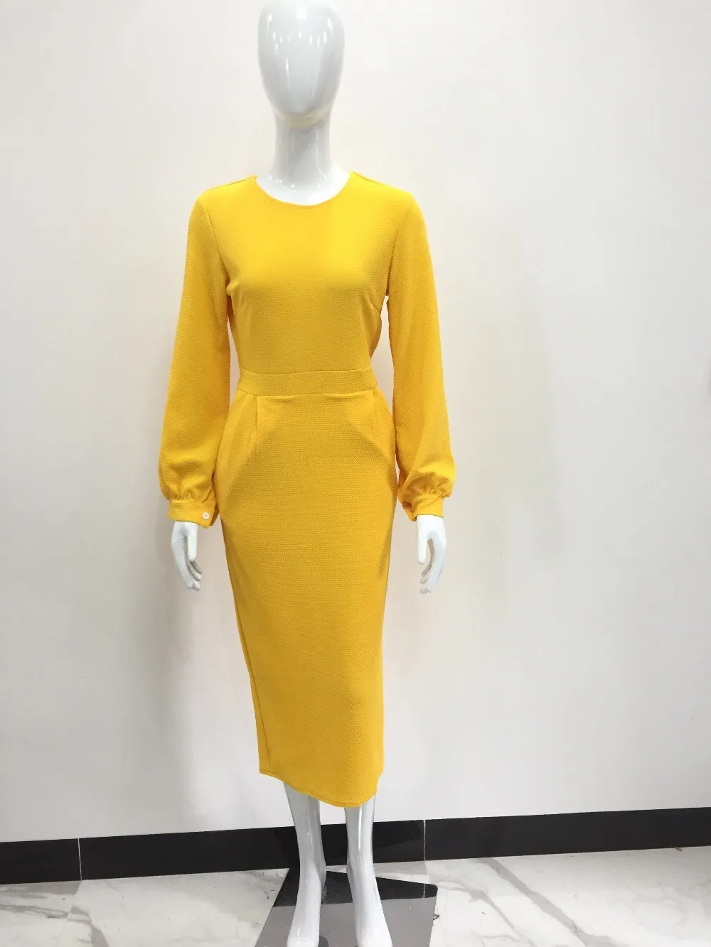 Женское платье с рукавом-фонариком длинным рукавом круглым вырезом 2019