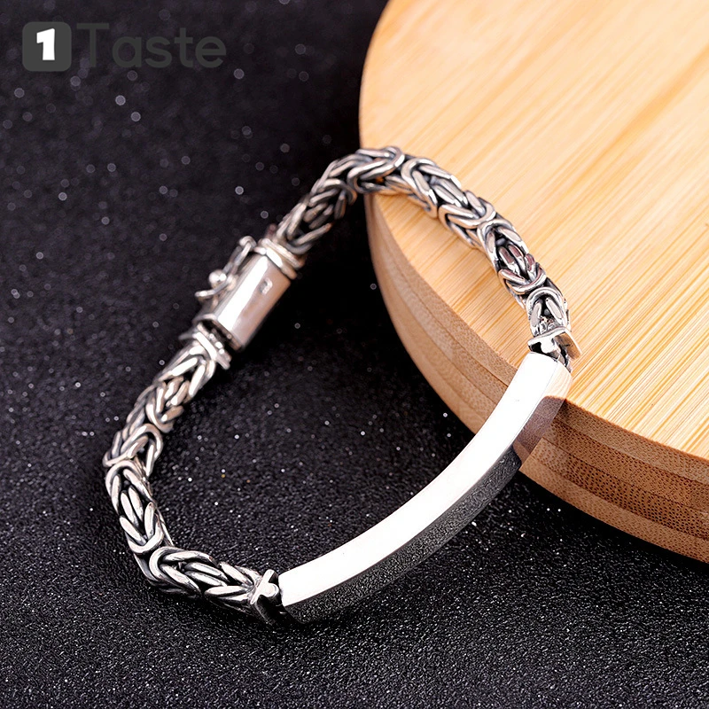 ONE TASTE 925 пробы тайское серебро мужской браслет Геометрические линии плетение