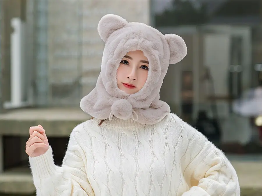 PLOERMIN новые милые Мультяшные уши Skullies Beanies кроличий мех вязаные шапки зимние толстые теплые мягкие Твердые крышки Зимние женские шапки