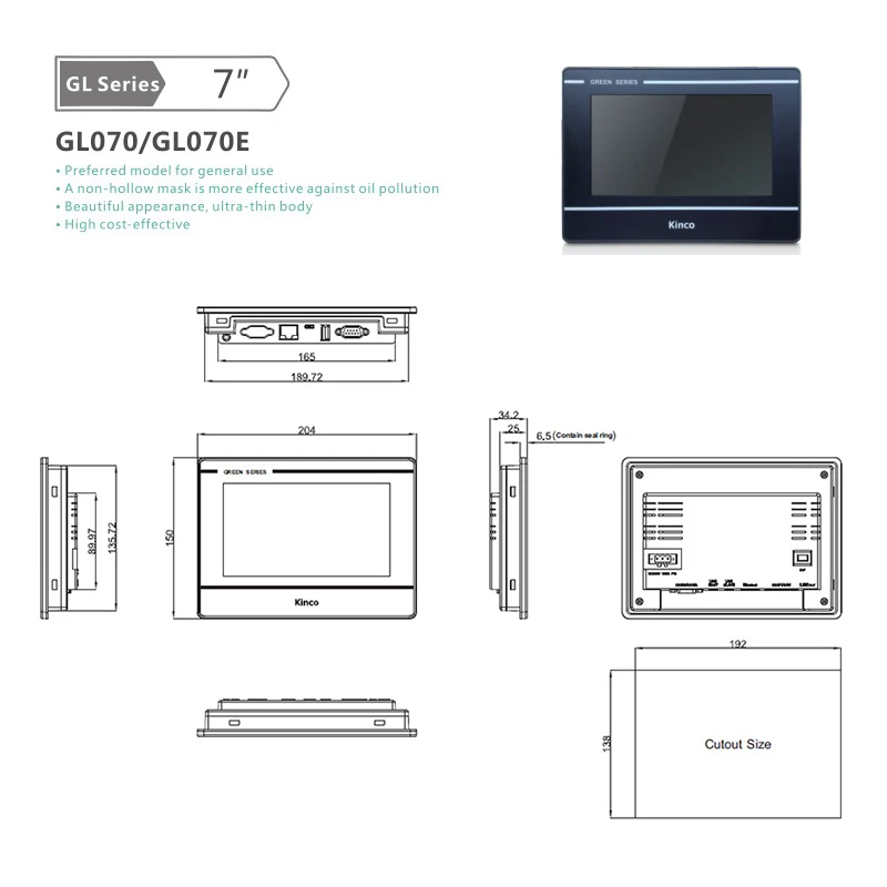 7 дюймовый сенсорный экран Kinco GL070 GL070E HMI порт Ethernet сенсорная панель RS232 RS422