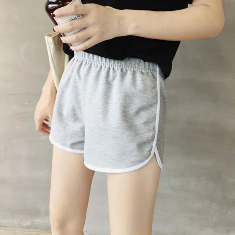 

NORMOV Casual Women Shorts Low Waist Side Stripe Patchwork Cotton Shorts Solid Fitness Women Summer Shorts