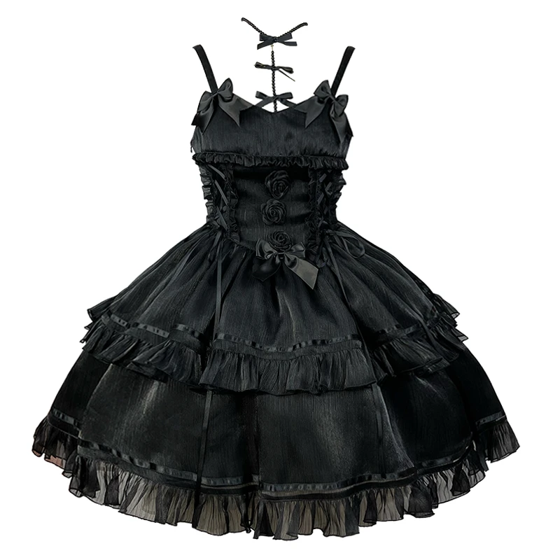 

Original Lolita Harajuku Bow Splicing Black Sexy Dress Hot Girl Fashion Temperament Kawaii Sweet Dress