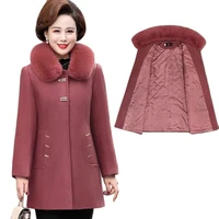 winter woolen coat mid length thickened with cotton western style middle aged elderly women autumn winter woolen jacket m327
