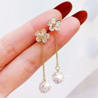 charm long micro inlaid top quality cz ear studs exquisite flower crystal both wear for lady romantic anniversary earrings gift