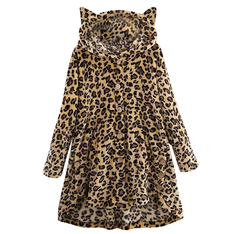 Женское пушистое пальто зимняя свободная толстовка с капюшоном леопардовая и