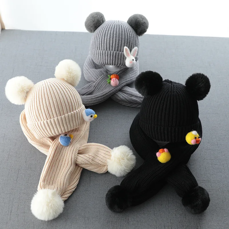 Детская шапка Милая вязаная Сезон осень зима Шапка и шарф для маленьких девочек