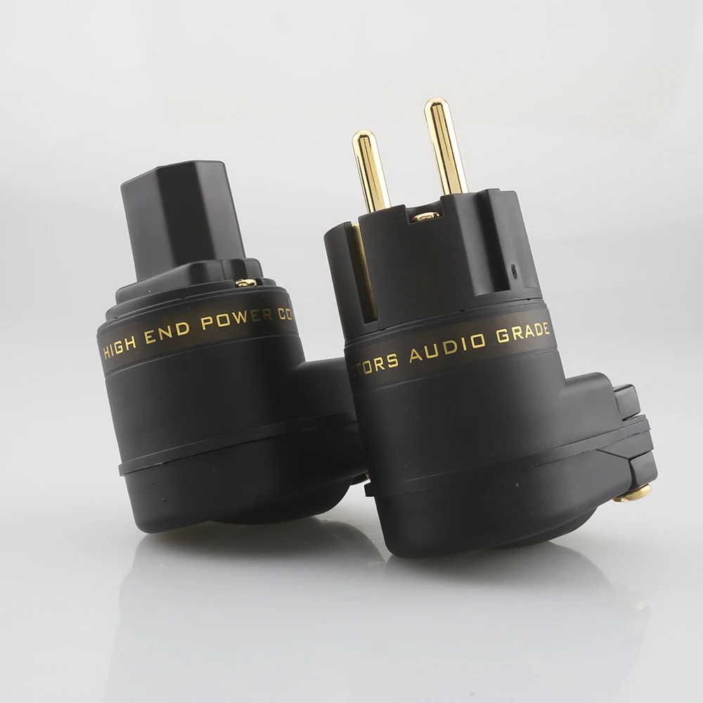 Audiocrast 24K SCHUKO Mains Right Angle Male Plug to IEC C13 Female Socket HIFI Power Connector