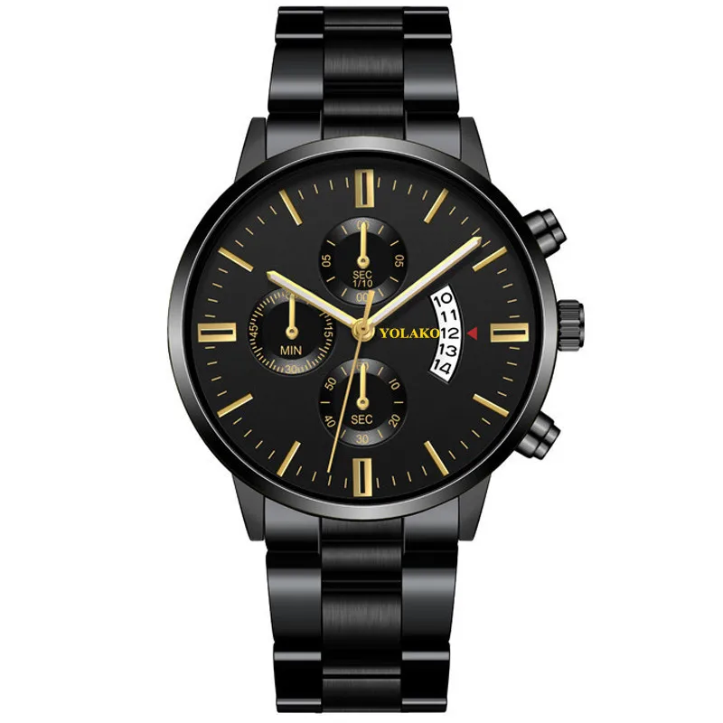 

Fashion men's watch men's three-eye six-hands gold steel belt calendar quartz watch luxury clock