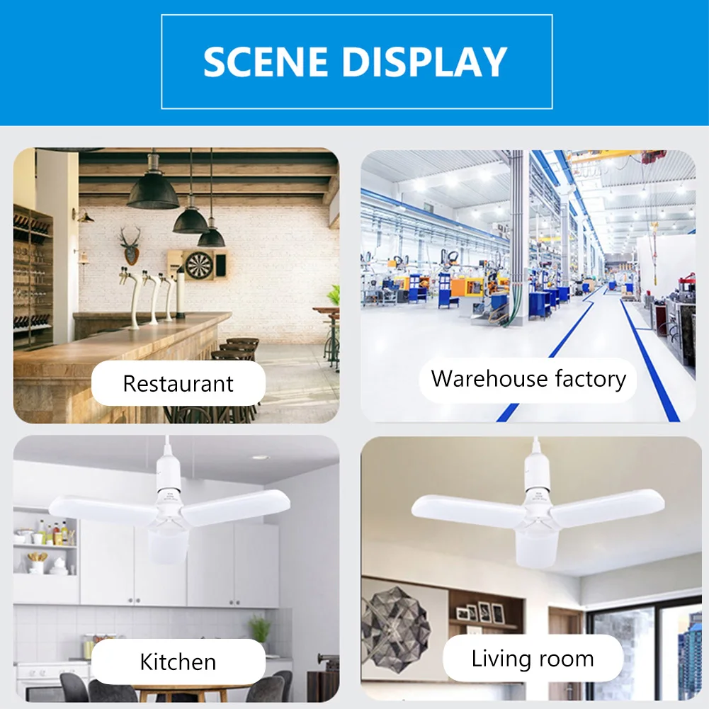 

E27 Creative LED Garage Light Bulb Foldable Fan 2/3/4 Blade Home Ceiling Light Lamp 30/45/60W Adjustable Deformable Light