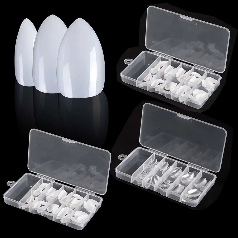 600 шт. длинные острые накладные ногти натуральный цвет французские искусственные