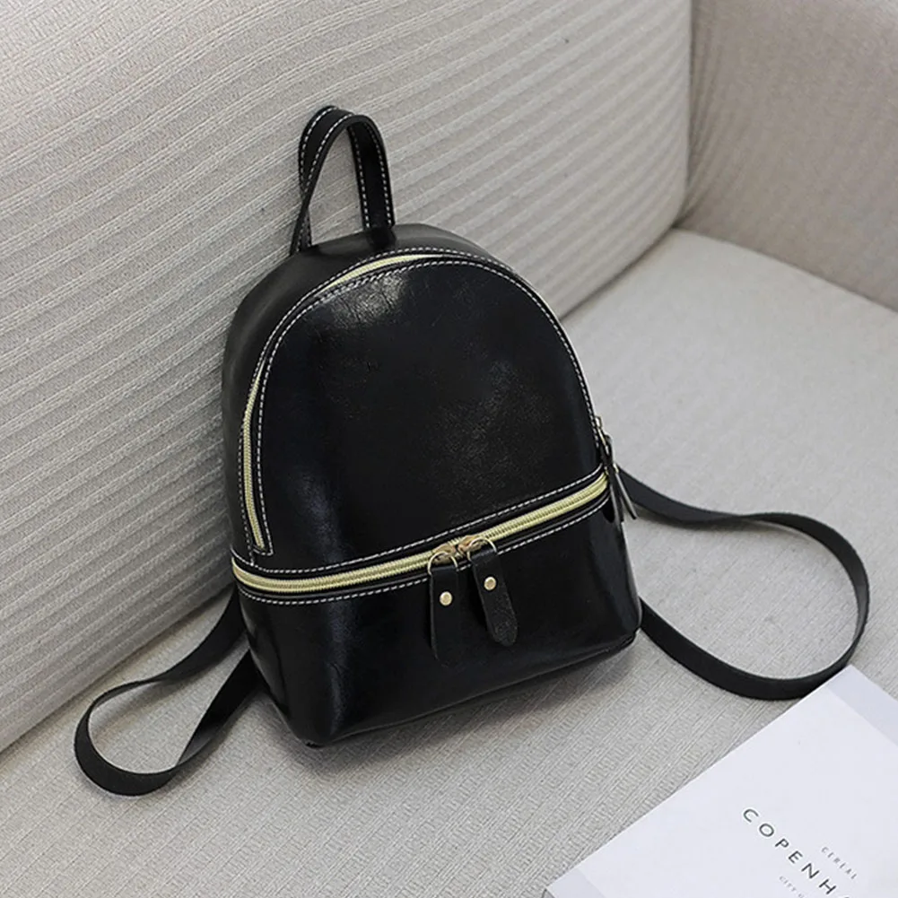 

Women Student Zipper Closure Solid Rucksack Travel Bags PU Leather College School Multifunctional Pouch Fashion Backpack Leisure