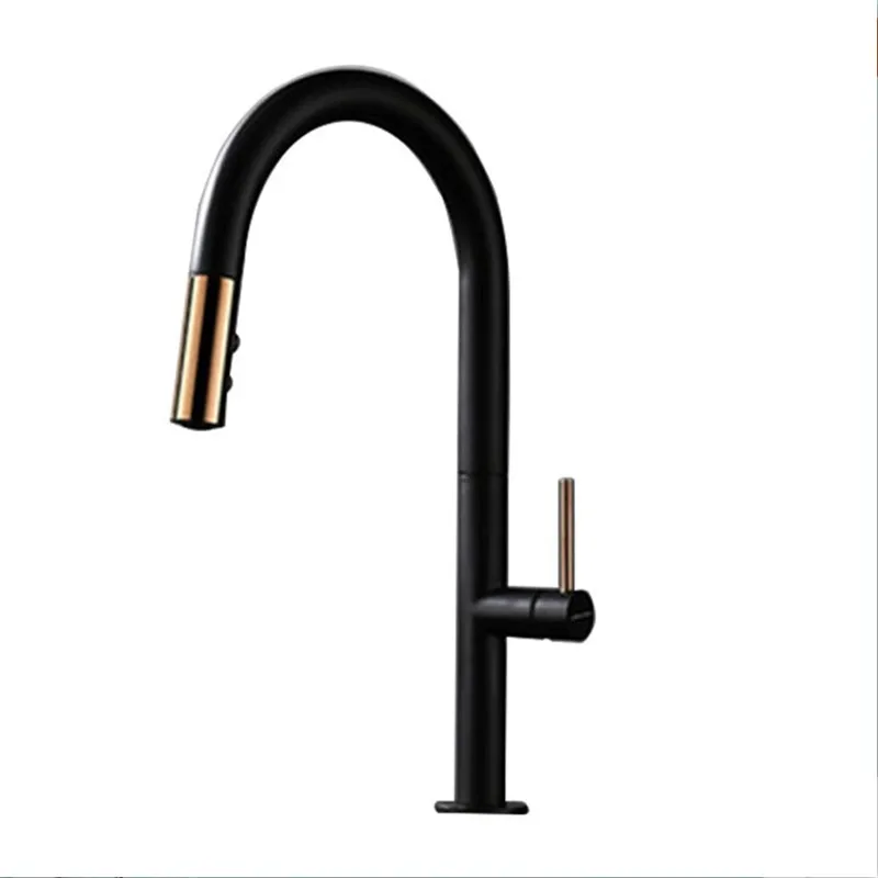 LASO European antique sink faucets Black white pull faucet adjustable kitchen hot and cold swivel spout extension | Обустройство дома