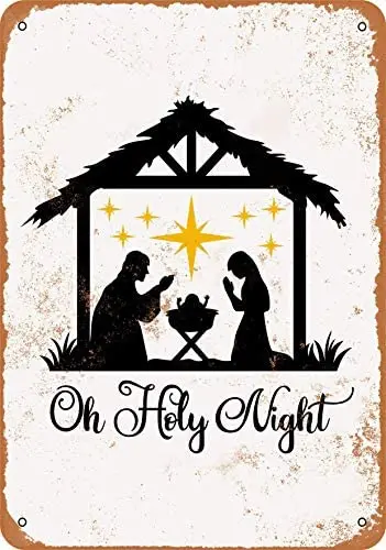 

Oh Holy Night Nativity Manger Scene Metal Tin Sign 12 X 8 Inches Retro Vintage Decor
