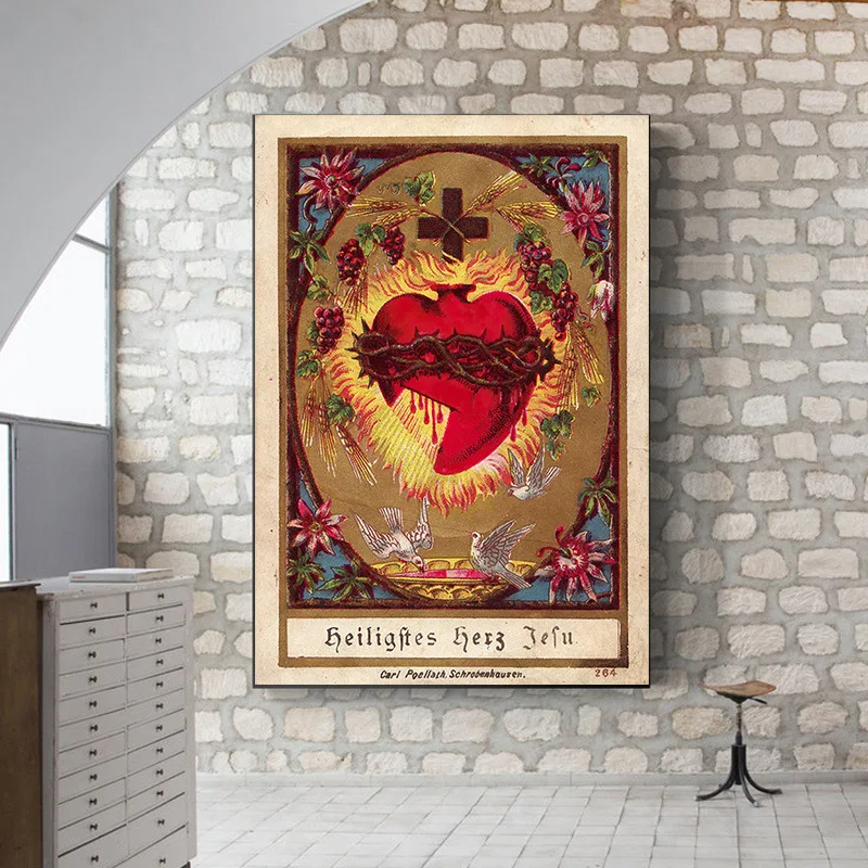 

Retro Sacred Heart Of Jesus Canvas Paintings Religion Consecrated Posters And Prints Wall Art Picture For Church Home Decoration