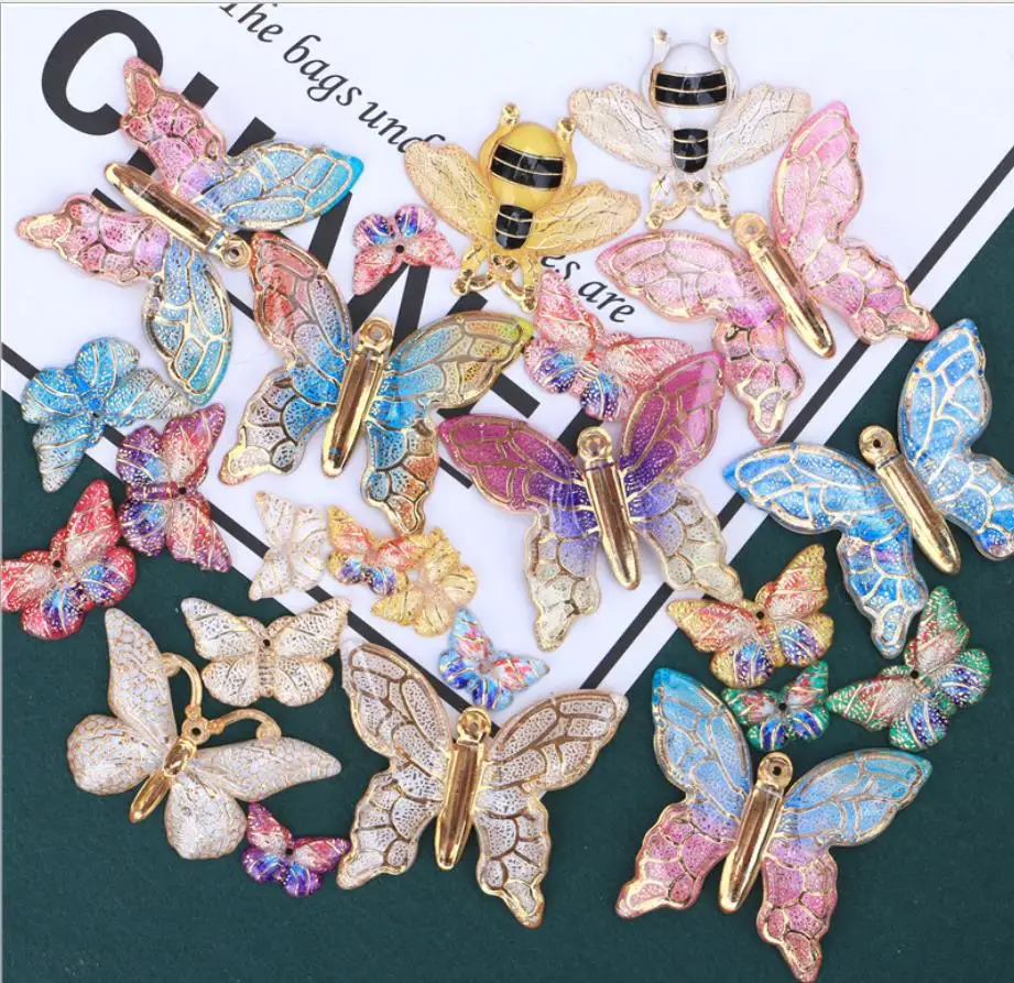 

Resin Resin Bling Colorful bees Butterflies Flatback Rhinestone 1 Hole Ornaments DIY Wedding Appliques Craft