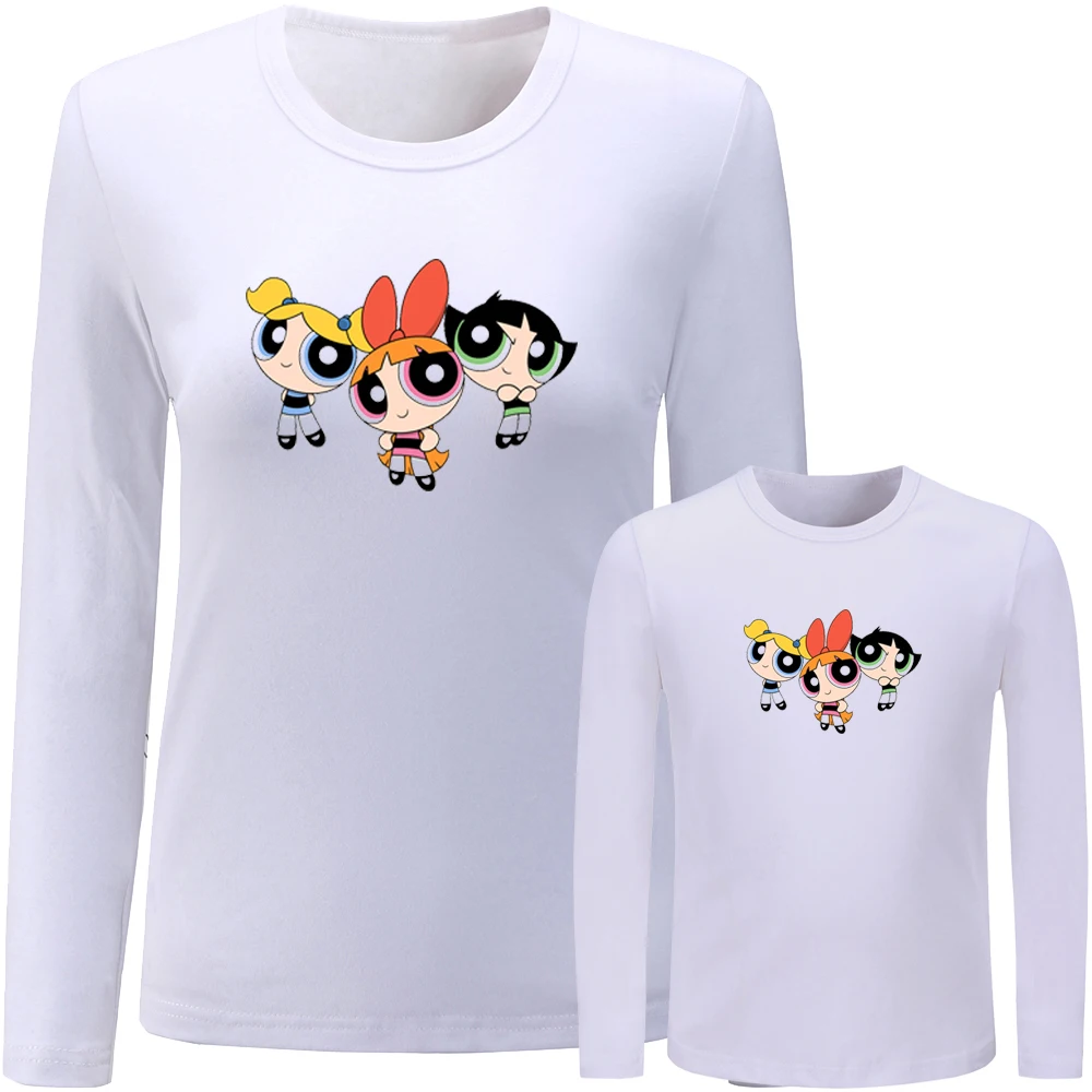 Одинаковые комплекты для семьи с рисунком из мультфильма Powerpuff девочек футболка