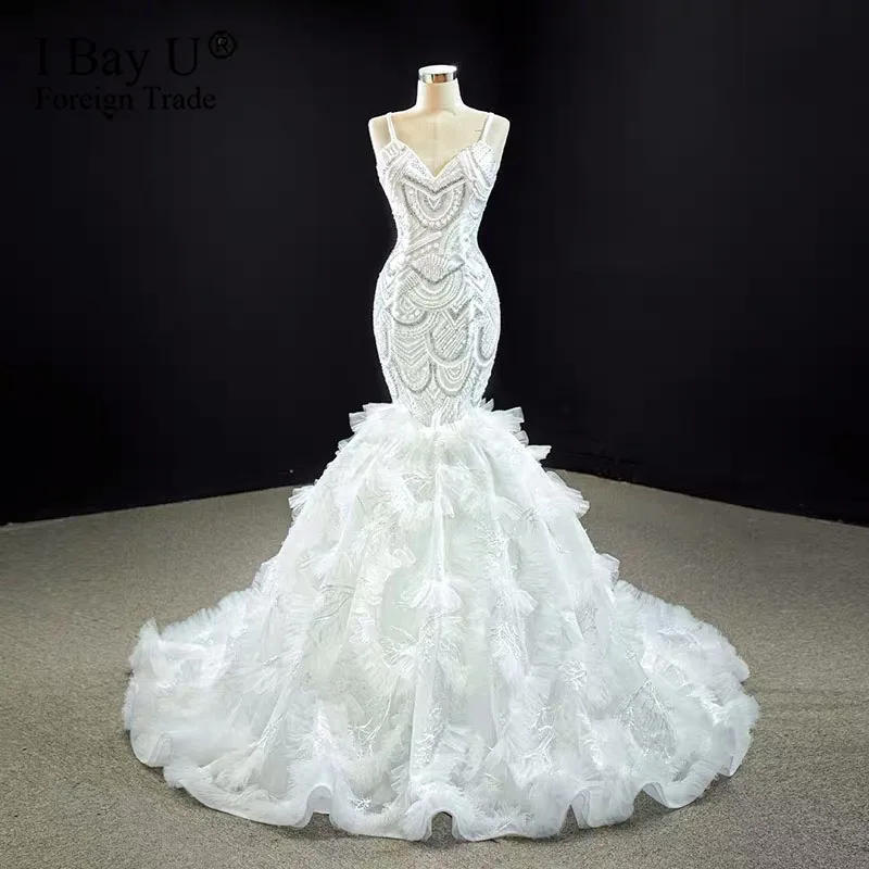 Размера плюс платье-русалка украшенное бусинами свадебное платье 2020 сексуальный