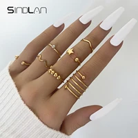 sindlan 7pcs vintage crystal gold color star rings for women simple geometric set anillos female kpop 2021 fashion jewelry bague
