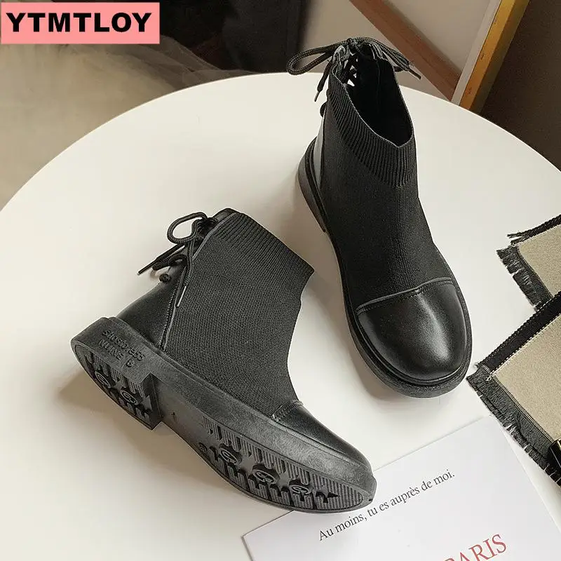 Женские ботильоны из искусственной кожи с круглым носком на ремешке черные для