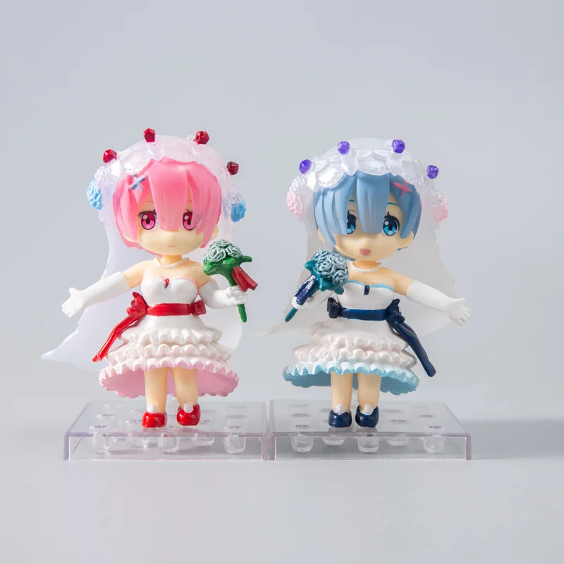 

10cm 2pcs/lot Re Life in a different world from zero Rem Ram wedding dress Action figure toys doll Christmas gift with box