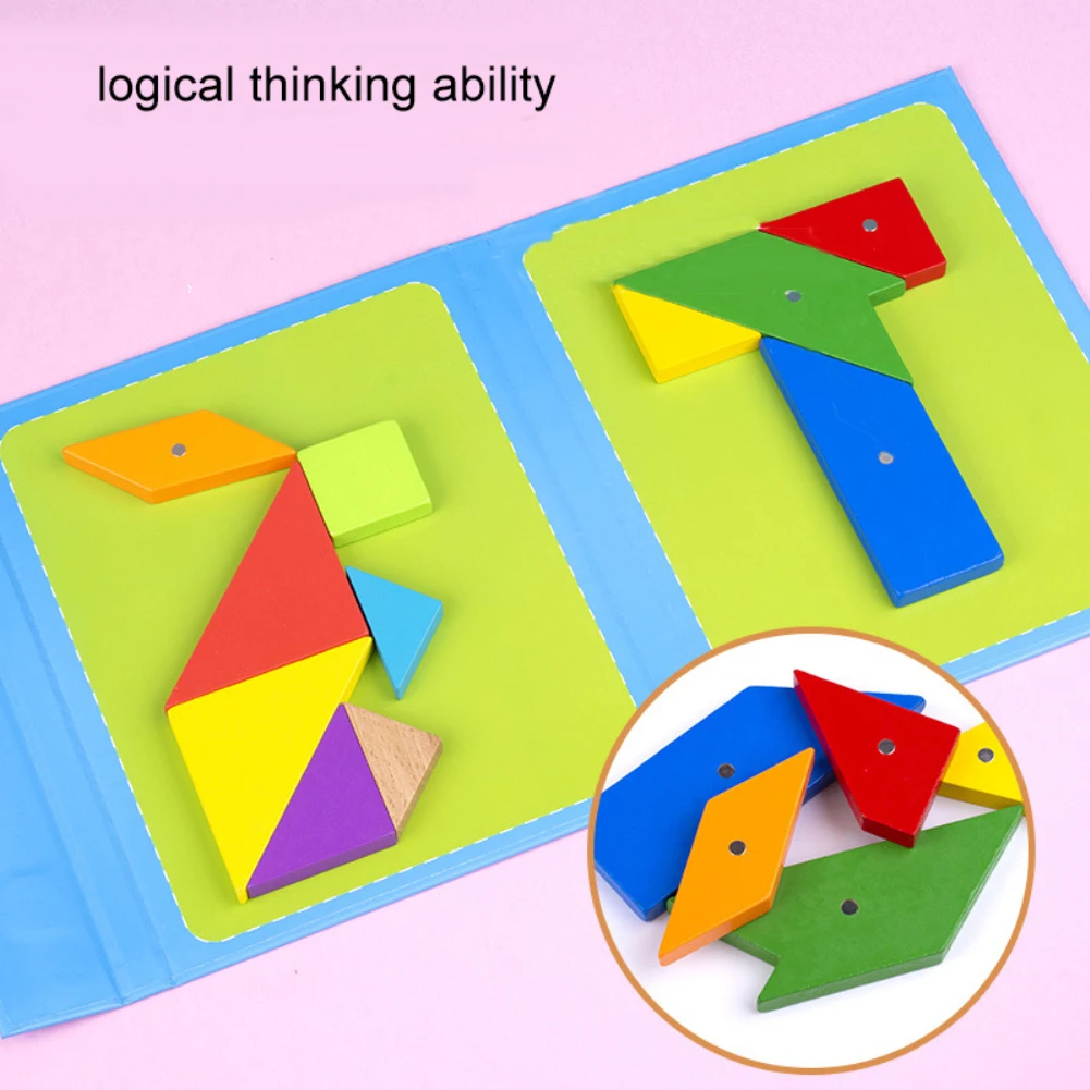 Kids Magnetic Wooden 3D T Tangram Jigsaw Puzzle Board Game Baby Early Educational Toy Gift for Children Learning Developing Toys